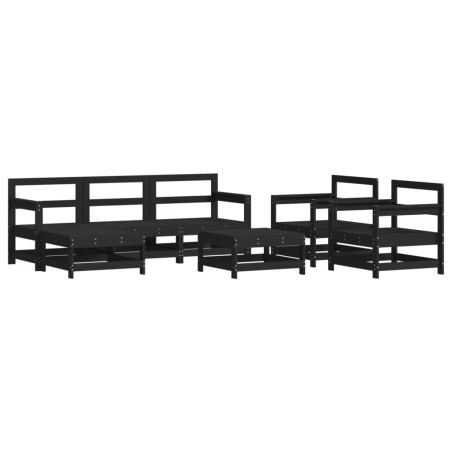 vidaXL Juego de muebles de jardín 7 piezas madera maciza de pino negro