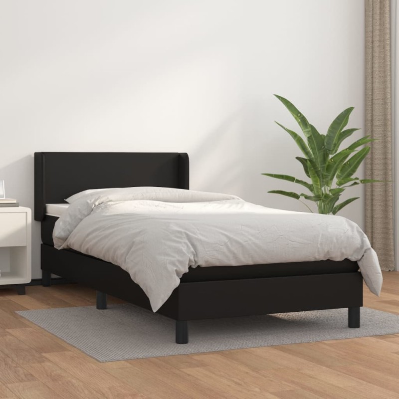 vidaXL Cama box spring con colchón cuero sintético negro 80x200 cm vidaXL Cama box spring con colchón cuero sintético negro 80x200 cm