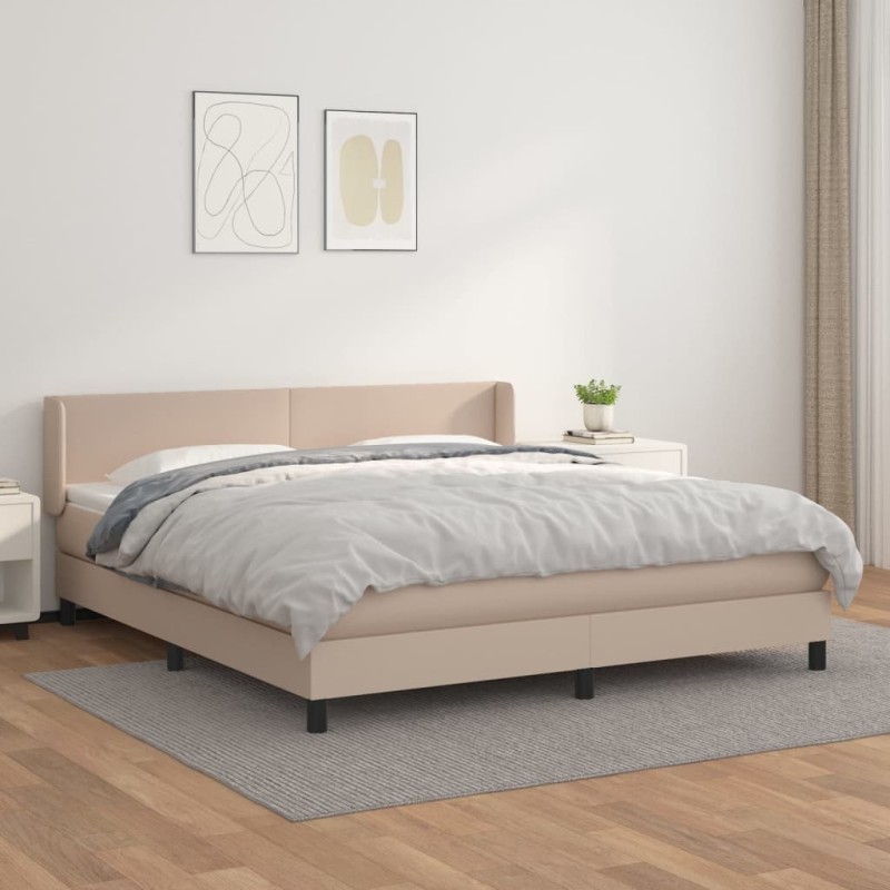 vidaXL Cama box spring con colchón cuero sintético capuchino 180x200cm vidaXL Cama box spring con colchón cuero sintético capuchino 180x200cm