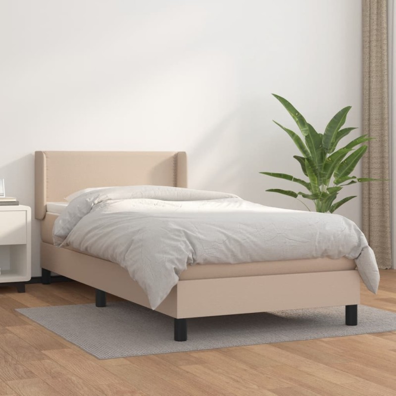 vidaXL Cama box spring con colchón cuero sintético capuchino 80x200 cm vidaXL Cama box spring con colchón cuero sintético capuchino 80x200 cm