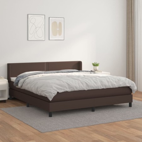 vidaXL Cama box spring con colchón cuero sintético marrón 180x200 cm