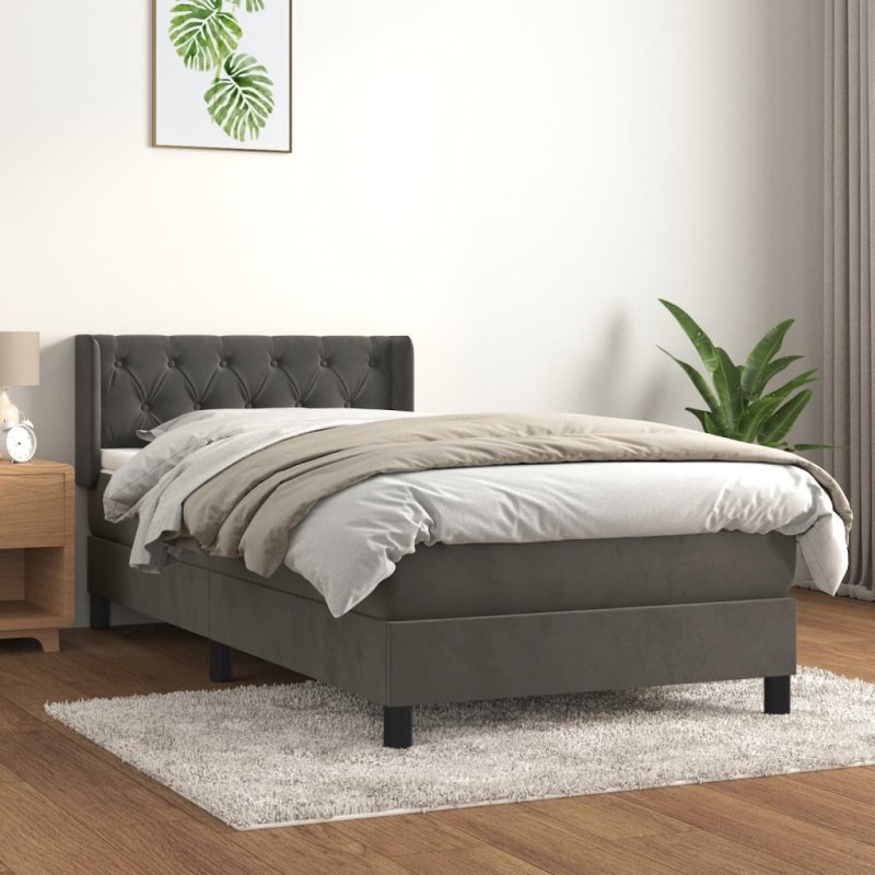 vidaXL Cama box spring con colchón terciopelo gris oscuro 80x200 cm vidaXL Cama box spring con colchón terciopelo gris oscuro 80x200 cm