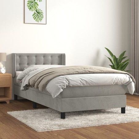 vidaXL Cama box spring con colchón terciopelo gris claro 80x200 cm