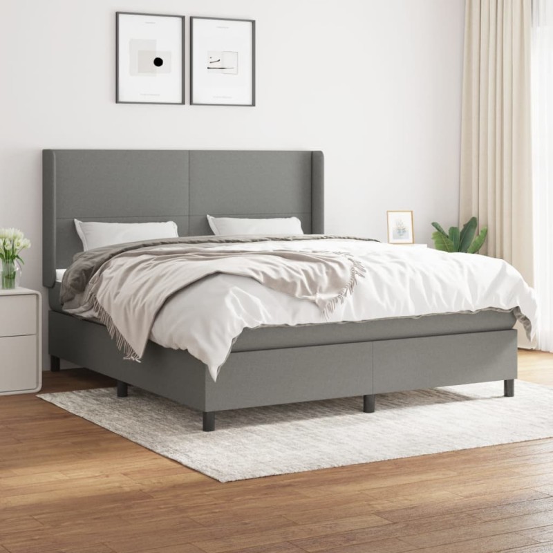 vidaXL Cama box spring con colchón tela gris oscuro 160x200 cm vidaXL Cama box spring con colchón tela gris oscuro 160x200 cm