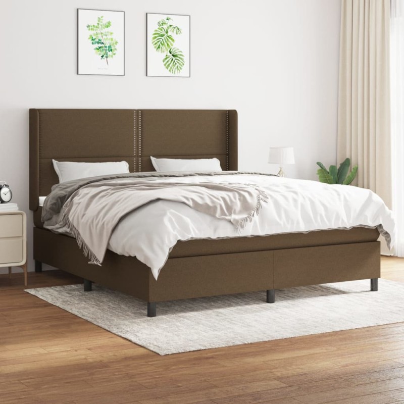 vidaXL Cama box spring con colchón tela marrón oscuro 180x200 cm vidaXL Cama box spring con colchón tela marrón oscuro 180x200 cm
