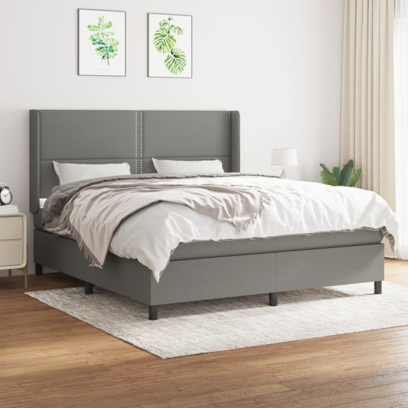 vidaXL Cama box spring con colchón tela gris oscuro 180x200 cm vidaXL Cama box spring con colchón tela gris oscuro 180x200 cm