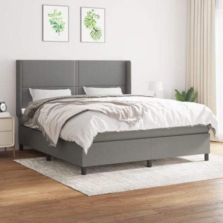 vidaXL Cama box spring con colchón tela gris oscuro 180x200 cm