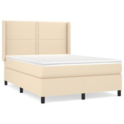 vidaXL Cama box spring con colchón tela color crema 140x200 cm