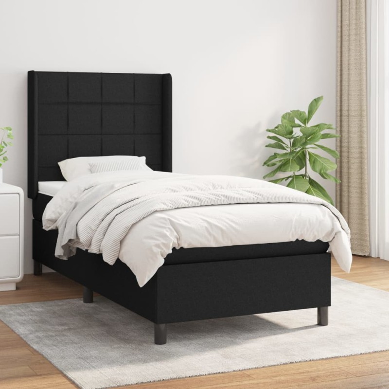 vidaXL Cama box spring con colchón tela negro 90x200 cm vidaXL Cama box spring con colchón tela negro 90x200 cm