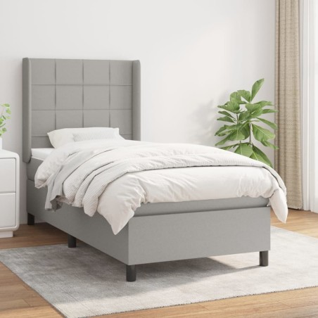 vidaXL Cama box spring con colchón tela gris claro 90x190 cm