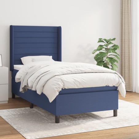 vidaXL Cama box spring con colchón tela azul 100x200 cm