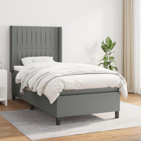 vidaXL Cama box spring con colchón tela gris oscuro 80x200 cm