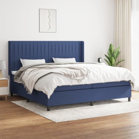 vidaXL Cama box spring con colchón tela azul 200x200 cm