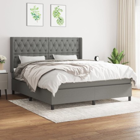vidaXL Cama box spring con colchón tela gris oscuro 160x200 cm