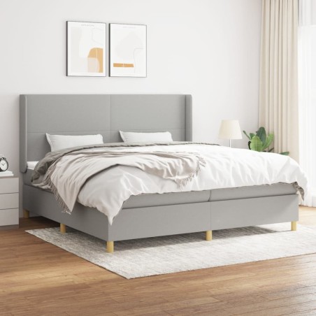 vidaXL Cama box spring con colchón tela gris claro 200x200 cm