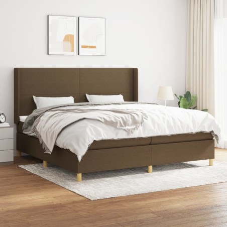 vidaXL Cama box spring con colchón tela marrón oscuro 200x200 cm