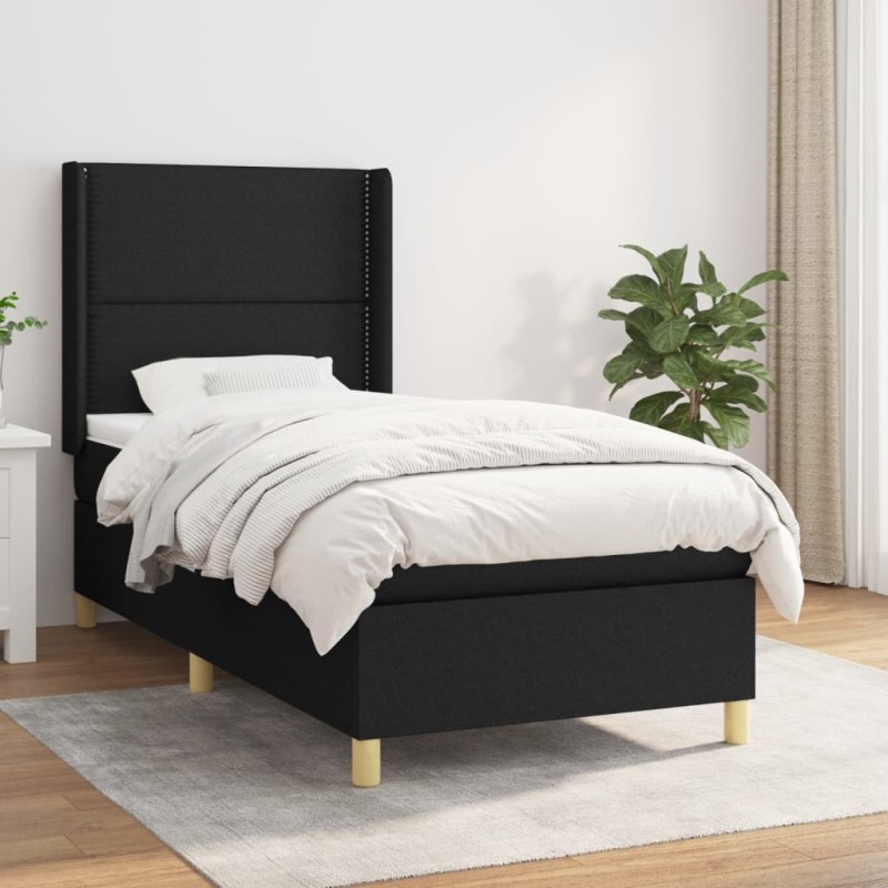 vidaXL Cama box spring con colchón tela negro 90x200 cm vidaXL Cama box spring con colchón tela negro 90x200 cm