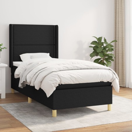 vidaXL Cama box spring con colchón tela negro 90x200 cm