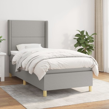 vidaXL Cama box spring con colchón tela gris claro 90x200 cm