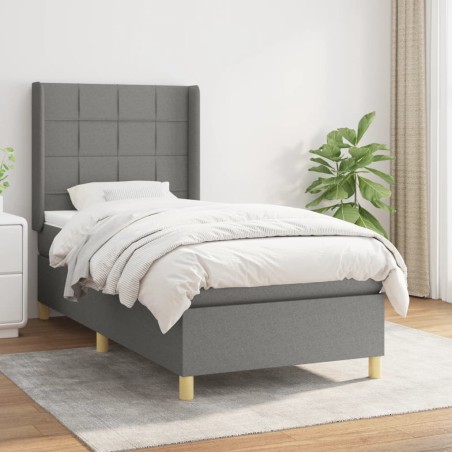 vidaXL Cama box spring con colchón tela gris oscuro 80x200 cm