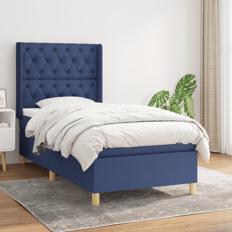 vidaXL Cama box spring con colchón tela azul 80x200 cm