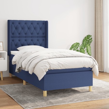vidaXL Cama box spring con colchón tela azul 80x200 cm