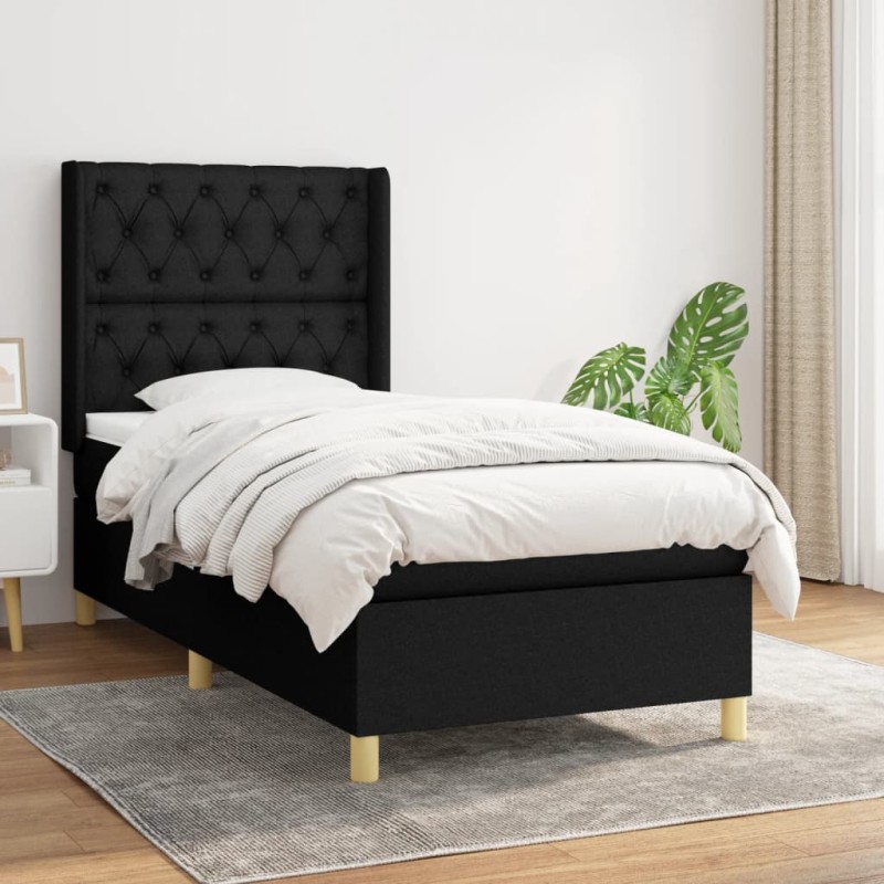 vidaXL Cama box spring con colchón tela negro 80x200 cm vidaXL Cama box spring con colchón tela negro 80x200 cm