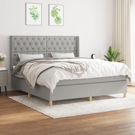 vidaXL Cama box spring con colchón tela gris claro 160x200 cm