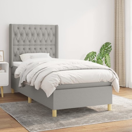 vidaXL Cama box spring con colchón tela gris claro 90x190 cm