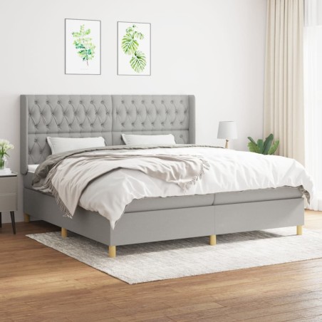 vidaXL Cama box spring con colchón tela gris claro 200x200 cm