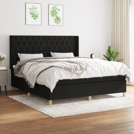 vidaXL Cama box spring con colchón tela negro 160x200 cm
