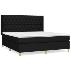 vidaXL Cama box spring con colchón tela negro 160x200 cm