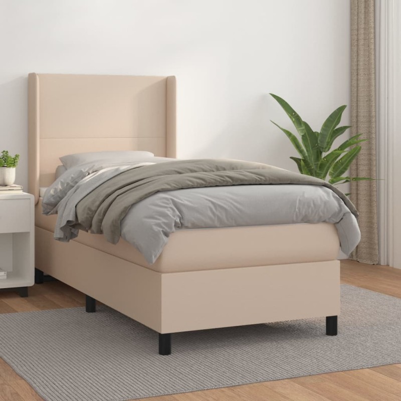 vidaXL Cama box spring con colchón cuero sintético capuchino 80x200 cm vidaXL Cama box spring con colchón cuero sintético capuchino 80x200 cm