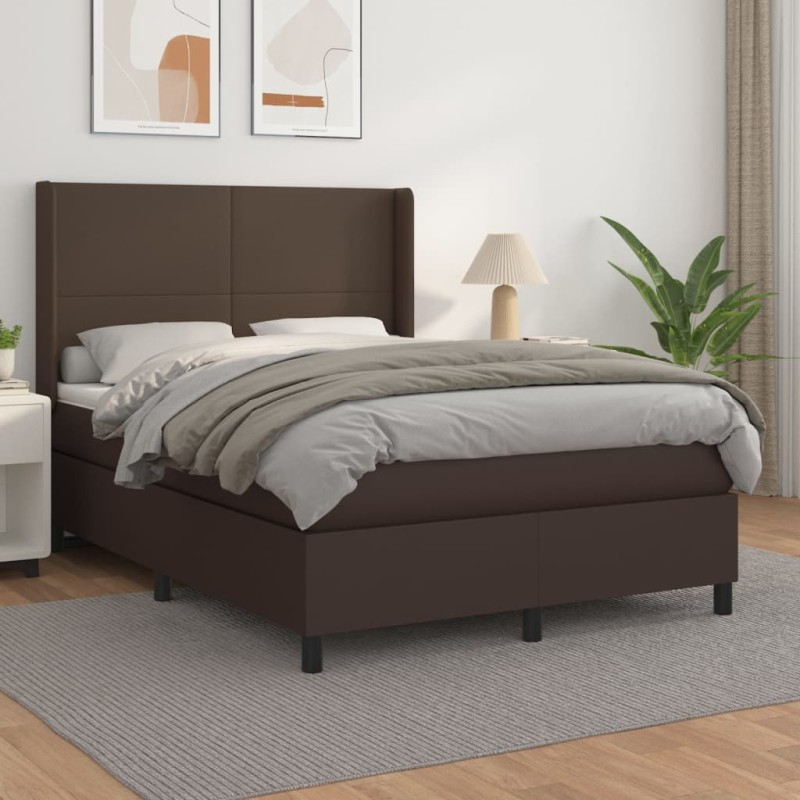 vidaXL Cama box spring con colchón cuero sintético marrón 140x190 cm vidaXL Cama box spring con colchón cuero sintético marrón 140x190 cm