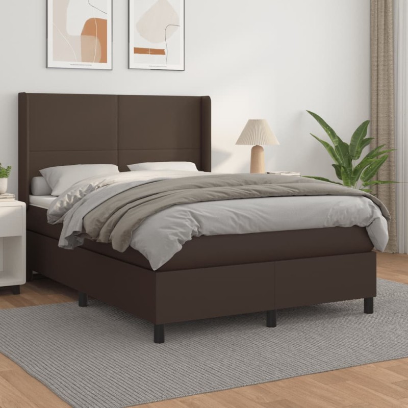 vidaXL Cama box spring con colchón cuero sintético marrón 140x200cm vidaXL Cama box spring con colchón cuero sintético marrón 140x200cm