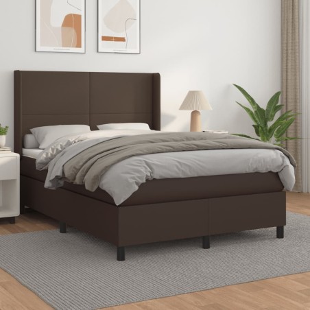 vidaXL Cama box spring con colchón cuero sintético marrón 140x200cm