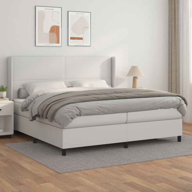 vidaXL Cama box spring con colchón cuero sintético blanco 200x200 cm vidaXL Cama box spring con colchón cuero sintético blanco 200x200 cm