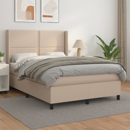 vidaXL Cama box spring con colchón cuero sintético capuchino 140x190cm