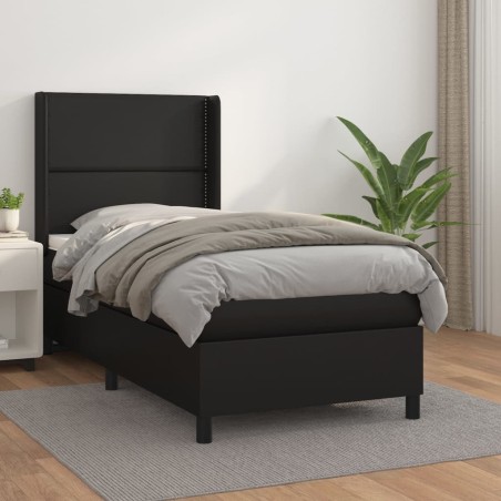 vidaXL Cama box spring con colchón cuero sintético negro 100x200 cm