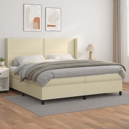 vidaXL Cama box spring con colchón cuero sintético crema 200x200 cm