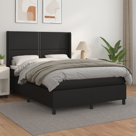 vidaXL Cama box spring con colchón cuero sintético negro 140x190 cm
