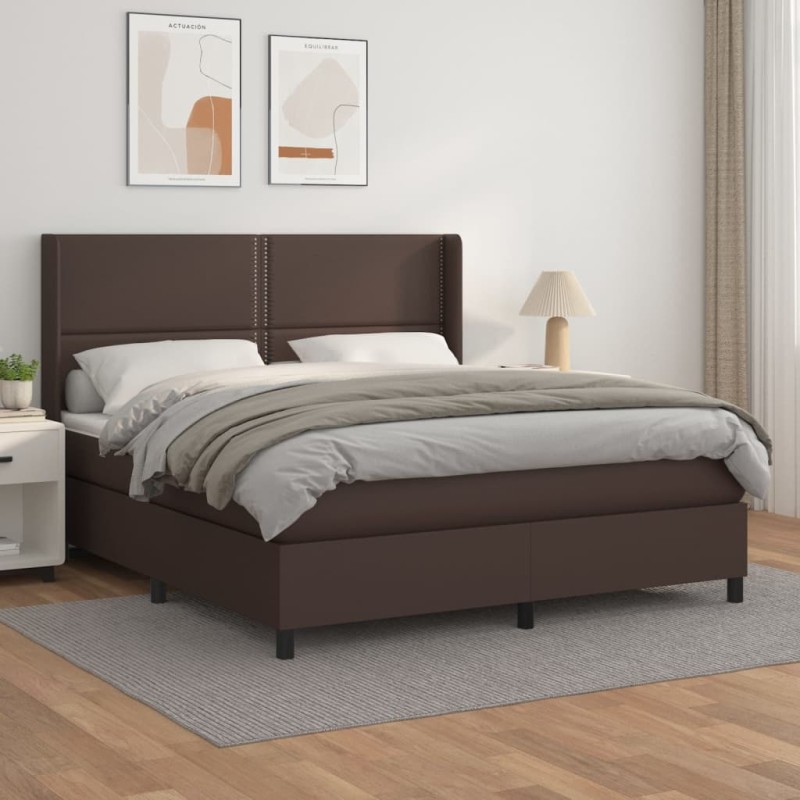 vidaXL Cama box spring con colchón cuero sintético marrón 180x200 cm vidaXL Cama box spring con colchón cuero sintético marrón 180x200 cm