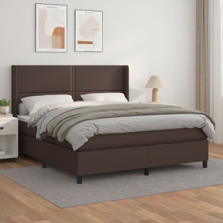 vidaXL Cama box spring con colchón cuero sintético marrón 180x200 cm