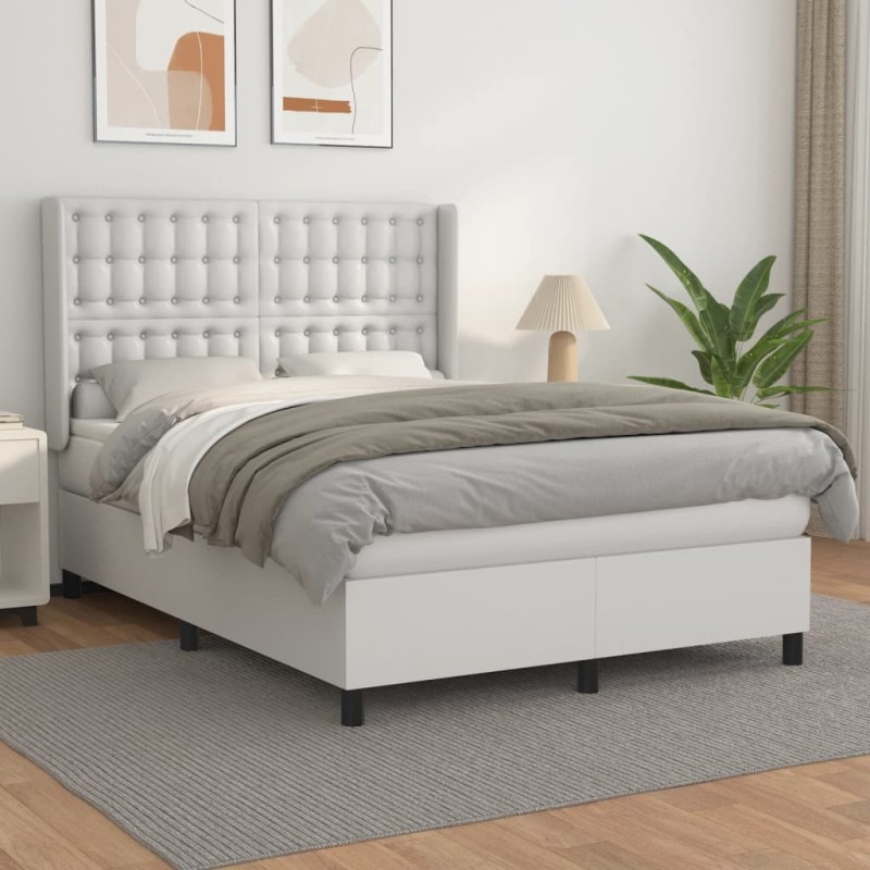 vidaXL Cama box spring con colchón cuero sintético blanco 140x190 cm vidaXL Cama box spring con colchón cuero sintético blanco 140x190 cm