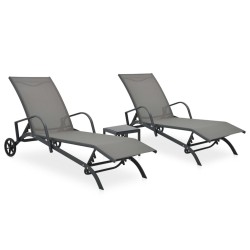 vidaXL Tumbonas con mesa 2 unidades textilene y acero 