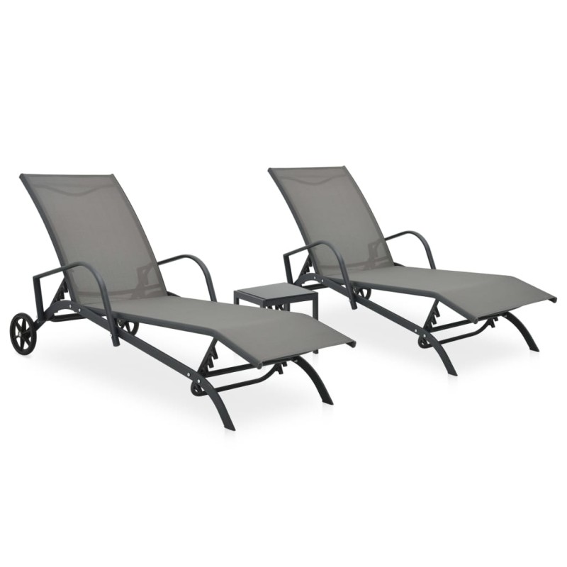 vidaXL Tumbonas con mesa 2 unidades textilene y acero 