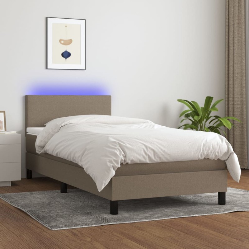 vidaXL Cama box spring con colchón LED tela gris taupe 80x200 cm vidaXL Cama box spring con colchón LED tela gris taupe 80x200 cm