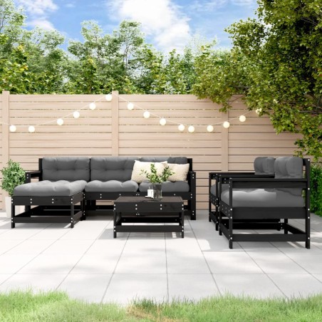 vidaXL Juego de muebles de jardín 7 piezas madera maciza de pino negro
