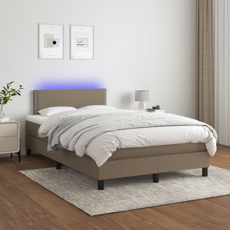 vidaXL Cama box spring con colchón y LED tela gris taupe 120x200 cm vidaXL Cama box spring con colchón y LED tela gris taupe 120x200 cm