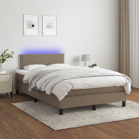 vidaXL Cama box spring con colchón y LED tela gris taupe 120x200 cm
